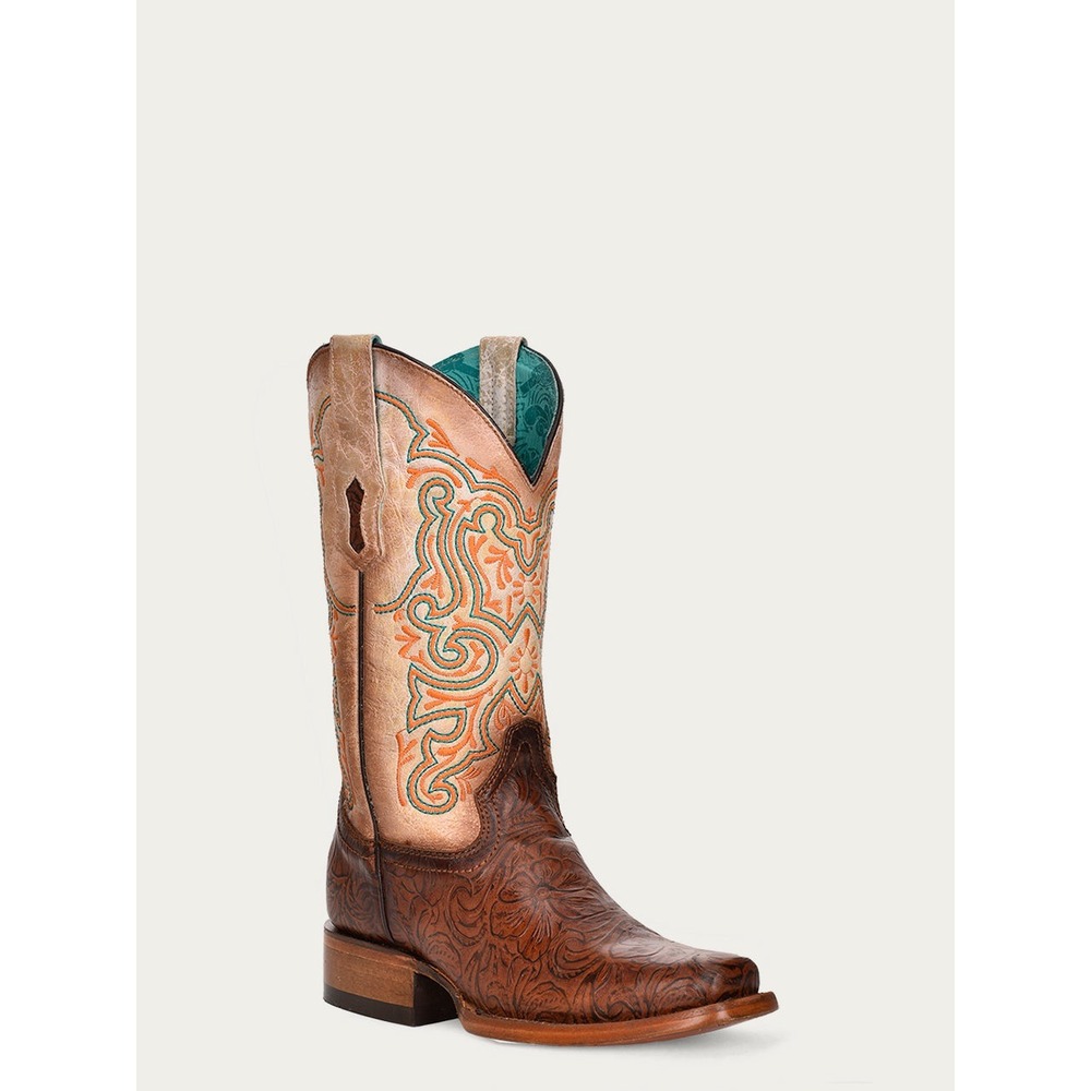 NEW‎ Corral Western Boots Embroidery Brown Square Toe Cowgirl Rodeo Boho 7.5